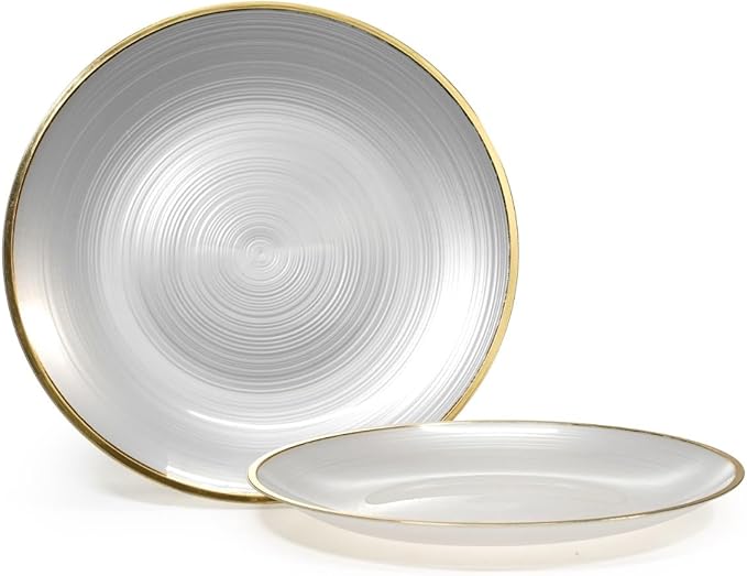 " OCCASIONS " 100 Plates Pack,(50 Guests) Premium Wedding Party Disposable Plastic Plates Set -50 x 10'' Dinner + 50 x 7'' Salad/Dessert (Belize in White Pearl & Gold)