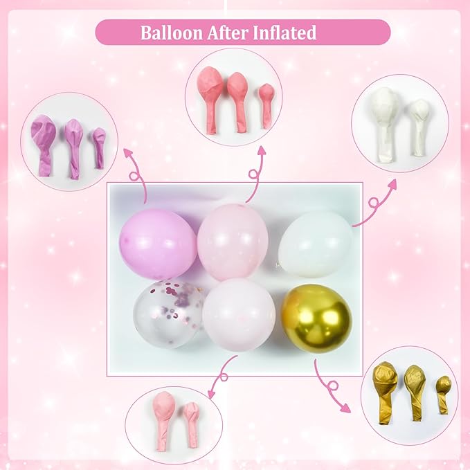Pink and Gold Balloon Arch Kit, 143Pcs Light Macaron Pink White Gold Balloons Garland Arch Kit Coffetti Balloons for Birthday Wedding Girl Baby Shower Gender Reveal Decorations
