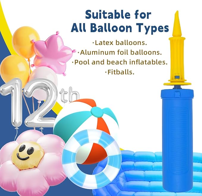 Balloon Pump Handheld Two-Way Dual Action,Double-Way Air Intake Portable Manual Inflator for Balloons,Swimming Rings, Inflatable Toys, Party Decorations