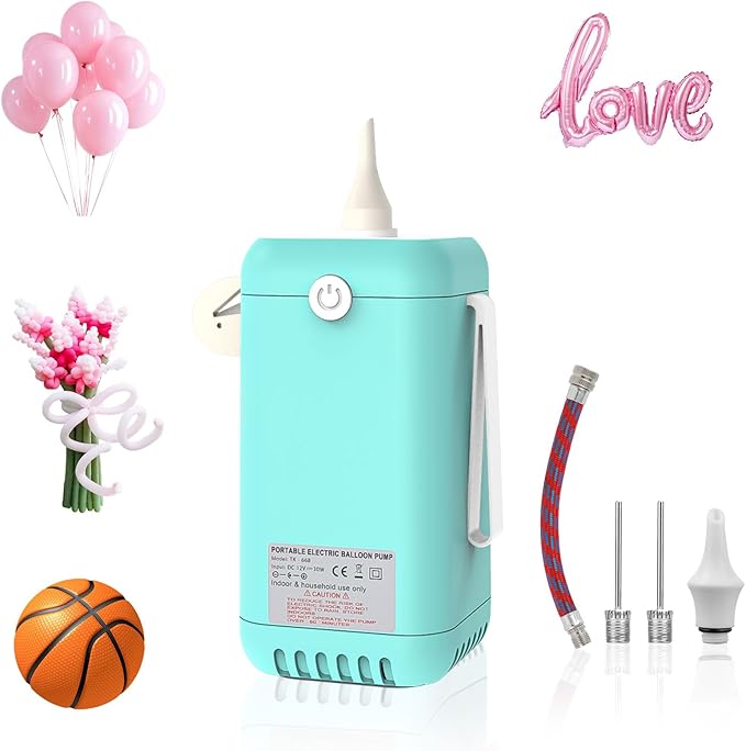 AXHJ Balloon Pump Electric Air Pumps for Long Balloons, 2-in-1 Electric Air Balloon Pump, Balloon Inflator for 260q,Foil, Latex Balloons and Sport Balls, Lake Blue