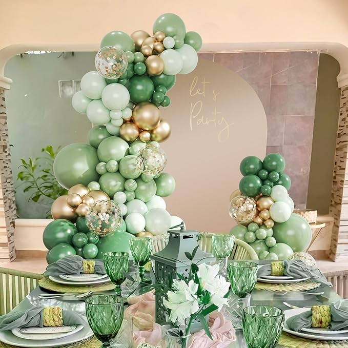 Green and Gold Balloon Arch Kit, 143Pcs Emerald Sage Green Gold Balloons Garland Arch Kit Coffetti Balloons for Hunter Forest Birthday Wedding Baby Shower Gender Reveal Baptism Decorations