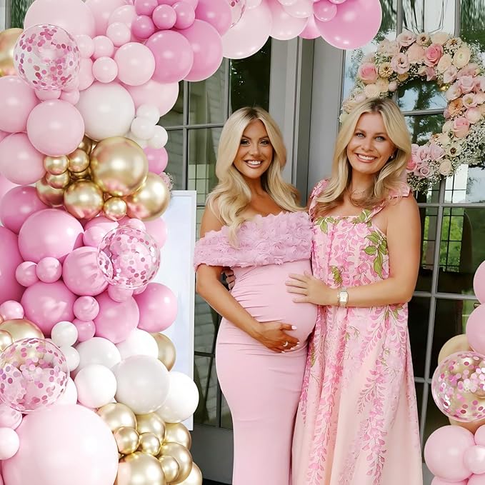 Pink and Gold Balloon Arch Kit, 143Pcs Light Macaron Pink White Gold Balloons Garland Arch Kit Coffetti Balloons for Birthday Wedding Girl Baby Shower Gender Reveal Decorations