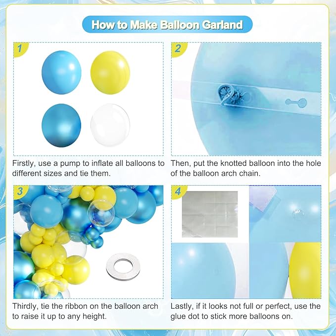 Cartoon Sponge Balloon Garland Arch Kit, 143Pcs Light Metallic Blue Yellow Clear Teal Balloons for Baby Shower Gender Reveal Birthday CartoonThemed Party Decorations
