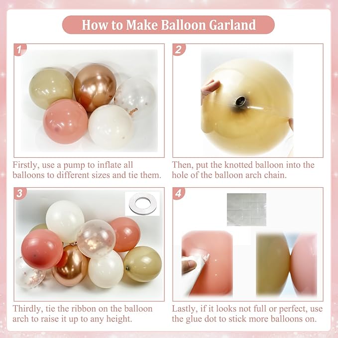 Dusty Pink Balloon Arch Kit, 143Pcs Boho Blush Pink Sand White Nude Rose Gold Balloons Garland Arch Kit Confetti Balloons for Boho Birthday Bridal Shower Wedding Baby Shower Decorations