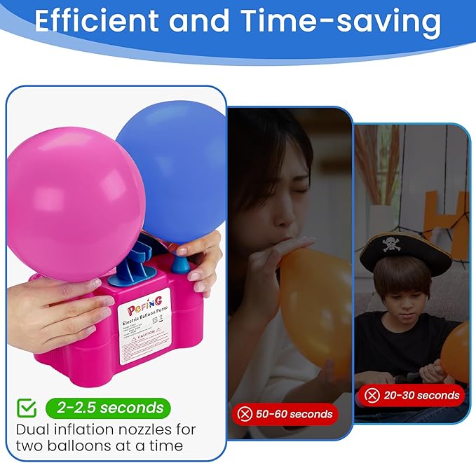 PCFING Balloon Pump Electric, Portable Balloons Inflator Blower Machine with Balloon Tie Tool & Dual Nozzle