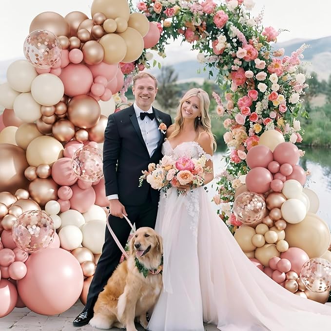 Dusty Pink Balloon Arch Kit, 143Pcs Boho Blush Pink Sand White Nude Rose Gold Balloons Garland Arch Kit Confetti Balloons for Boho Birthday Bridal Shower Wedding Baby Shower Decorations