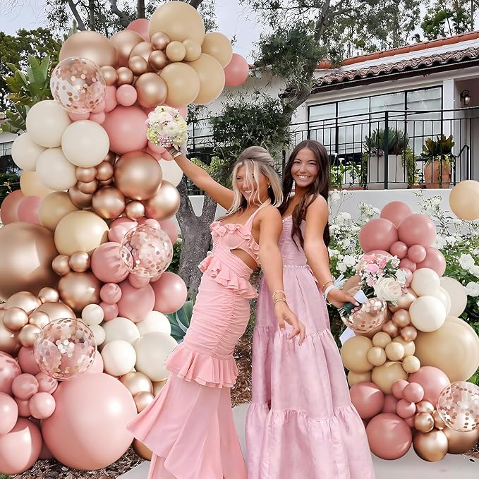 Dusty Pink Balloon Arch Kit, 143Pcs Boho Blush Pink Sand White Nude Rose Gold Balloons Garland Arch Kit Confetti Balloons for Boho Birthday Bridal Shower Wedding Baby Shower Decorations