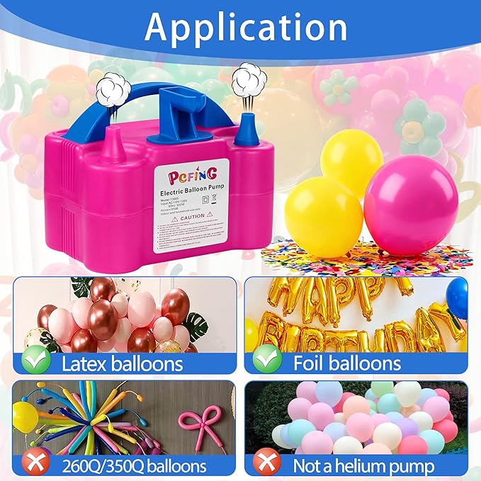 PCFING Balloon Pump Electric, Portable Balloons Inflator Blower Machine with Balloon Tie Tool & Dual Nozzle
