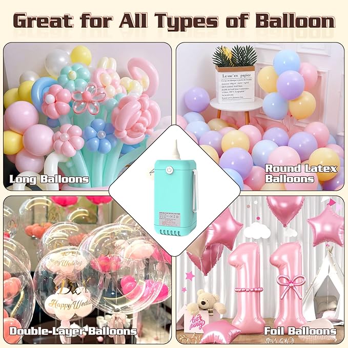 AXHJ Balloon Pump Electric Air Pumps for Long Balloons, 2-in-1 Electric Air Balloon Pump, Balloon Inflator for 260q,Foil, Latex Balloons and Sport Balls, Lake Blue