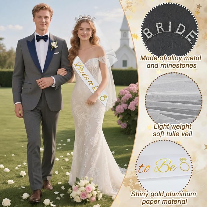 Bridal Shower Decorations Gold White Bachelorette Party Decorations Included Bride to Be Sash Bridal Shower Banner Balloons Bachelorette Veil for Engagement Wedding Married Party Supplies