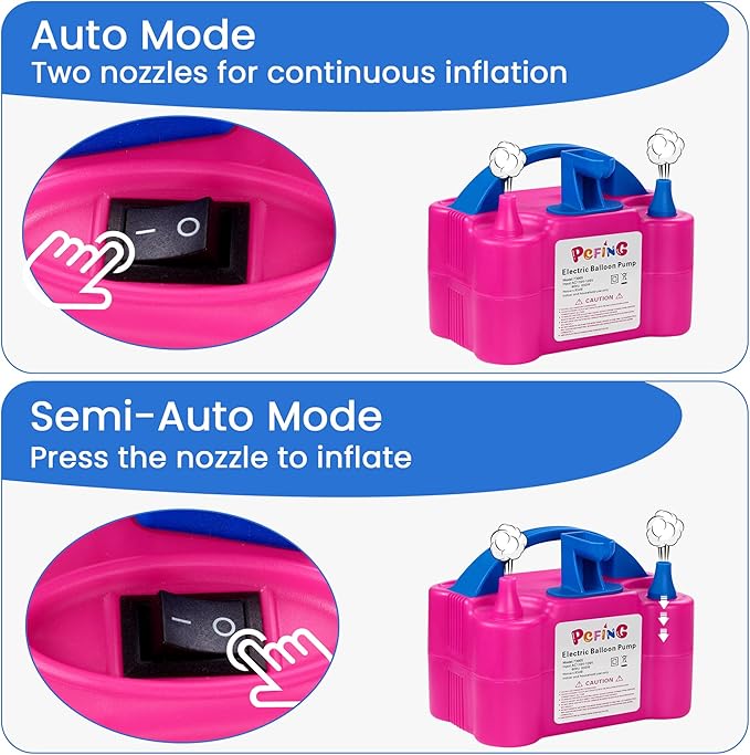 PCFING Balloon Pump Electric, Portable Balloons Inflator Blower Machine with Balloon Tie Tool & Dual Nozzle
