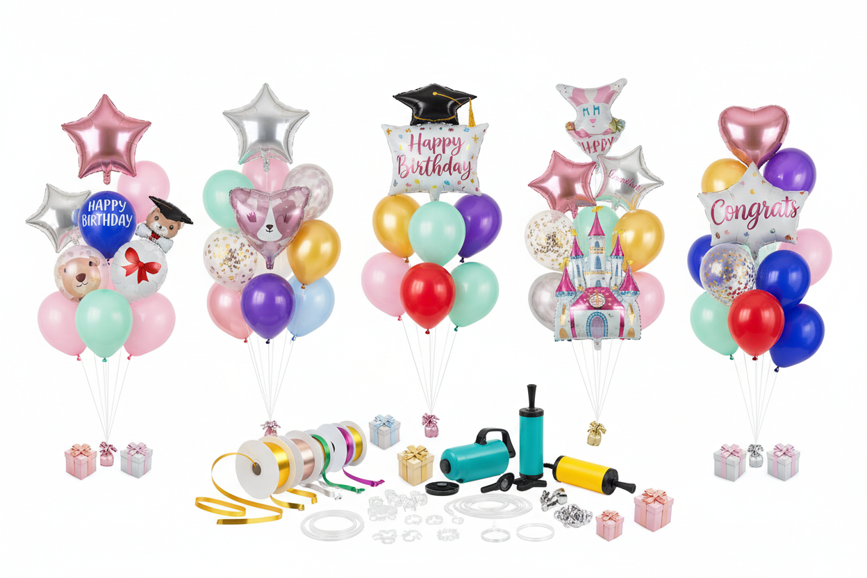 Balloons & Balloon Accessories

Our balloons add instant excitement and visual impact to any celebration. From classic latex balloons to eye-catching foil designs and themed balloon sets, CELEVO balloons are perfect for birthdays, weddings, baby showers, graduations, and holidays. We also provide essential balloon accessories to help you create arches, bouquets, and custom displays with ease. (make it real photo)