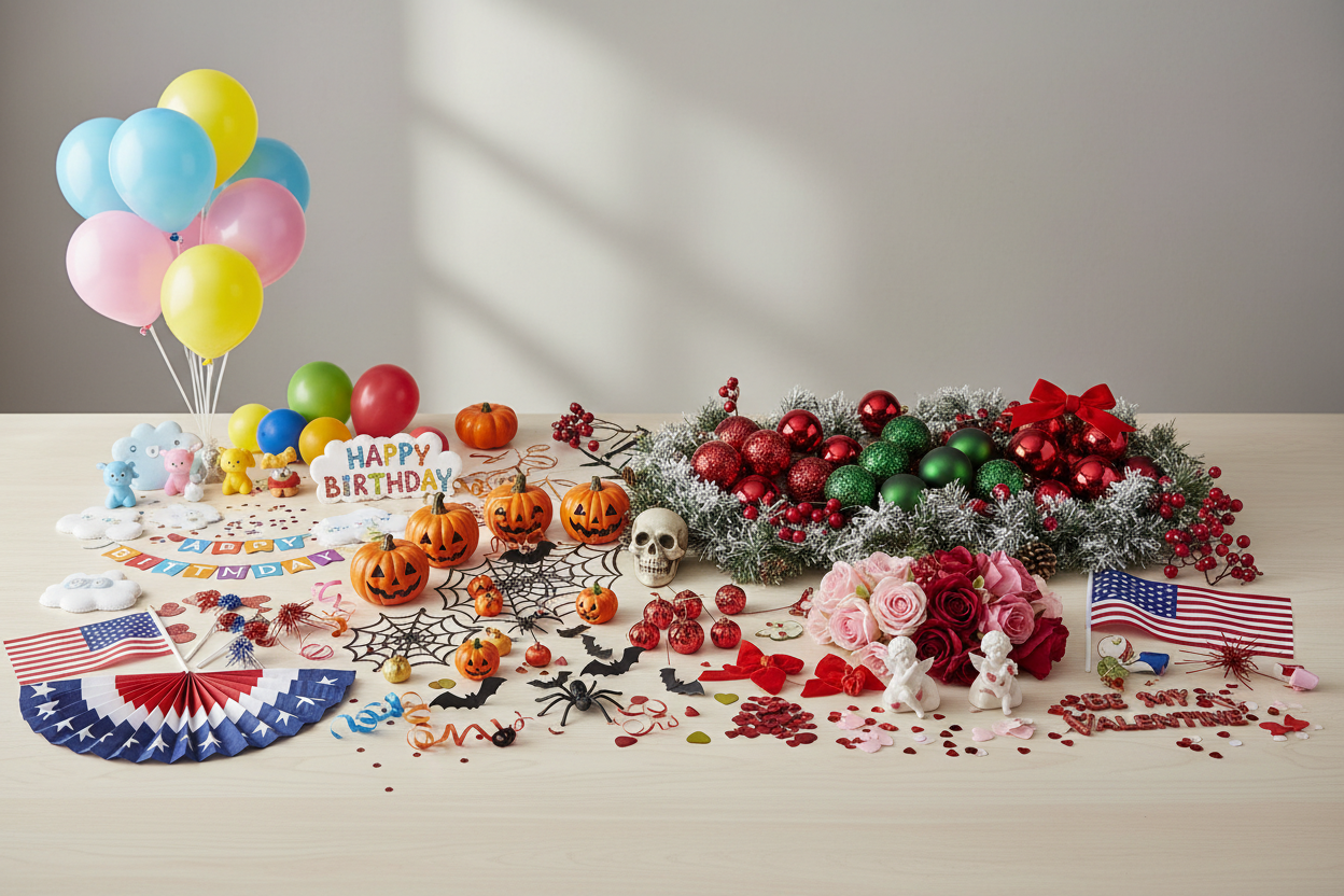 Seasonal & Holiday Supplies

Celebrate America’s favorite holidays with CELEVO’s seasonal collections. We offer festive supplies for occasions like birthdays, baby showers, Halloween, Christmas, Valentine’s Day, Independence Day, and more—helping you decorate with confidence all year round. (make it real photo)